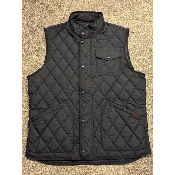 Polo Ralph Lauren Navy Vest Diamond Quilted Full Zip Corduroy Trim Size Large